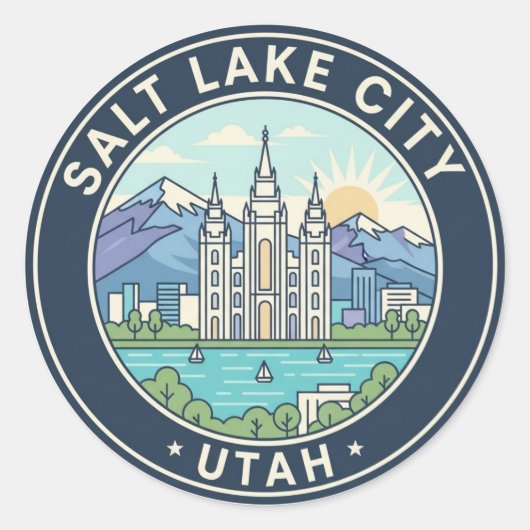 Salt Lake City Skyline Utah ラウンドシール (正面)