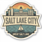 Salt Lake City Skyline Utah Retro Badge  シール (正面)
