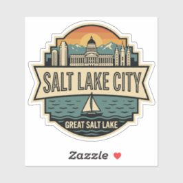 Salt Lake City Skyline Utah Retro Badge  シール