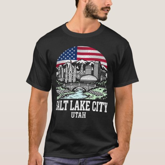 Salt Lake City Utah American Flag Tシャツ (正面)