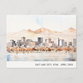 Salt Lake City, Utah Watercolor Landscape Travel ポストカード