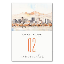 Salt Lake City, Utah Watercolor Landscape Wedding テーブルナンバー