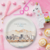 Salt Lake City, Utah Watercolor Landscape Wedding ペーパープレート (パーティー)