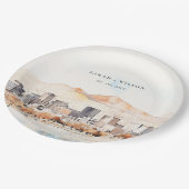 Salt Lake City, Utah Watercolor Landscape Wedding ペーパープレート (アングル)