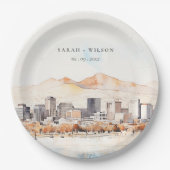Salt Lake City, Utah Watercolor Landscape Wedding ペーパープレート (正面)