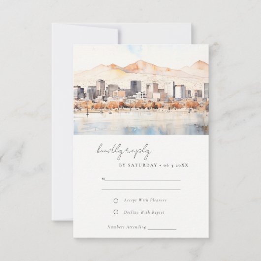 Salt Lake City Utah Watercolor Landscape Wedding 出欠カード (正面)