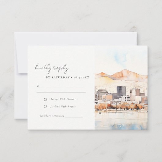 Salt Lake City Utah Watercolor Landscape Wedding 出欠カード (正面)