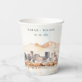 Salt Lake City, Utah Watercolor Landscape Wedding 紙コップ (裏面)