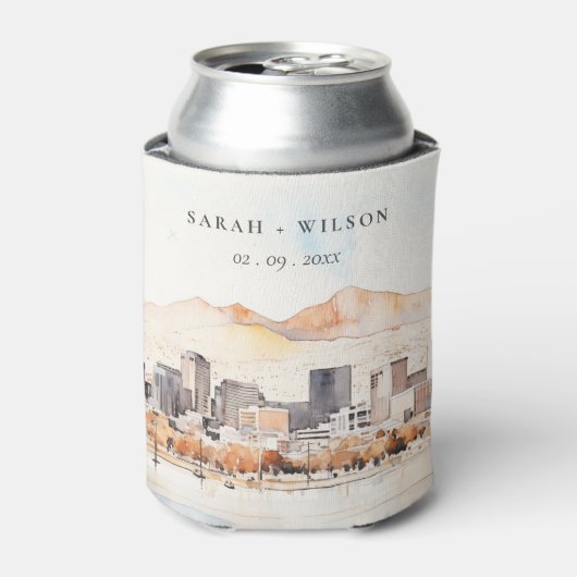 Salt Lake City, Utah Watercolor Landscape Wedding 缶クーラー (缶正面)