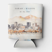 Salt Lake City, Utah Watercolor Landscape Wedding 缶クーラー (正面)