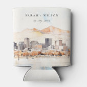 Salt Lake City, Utah Watercolor Landscape Wedding 缶クーラー (裏面)