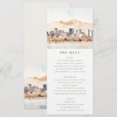 Salt Lake City, Utah Watercolor Scape Wedding Menu 招待状 (正面/裏面)