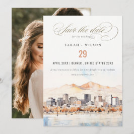 Salt Lake City Utah Watercolor Scape Wedding Photo セーブザデート