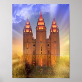 Salt Lake temple with sunbeams poster ポスター