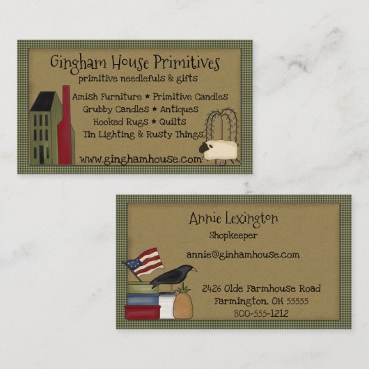 Saltbox & Gingham Grungyビ初期のジネスカード 名刺 (正面/裏面)