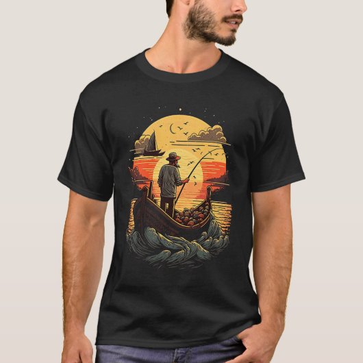 Saltwater Fishing Trip Fisherman Fishing On Sunset Tシャツ (正面)