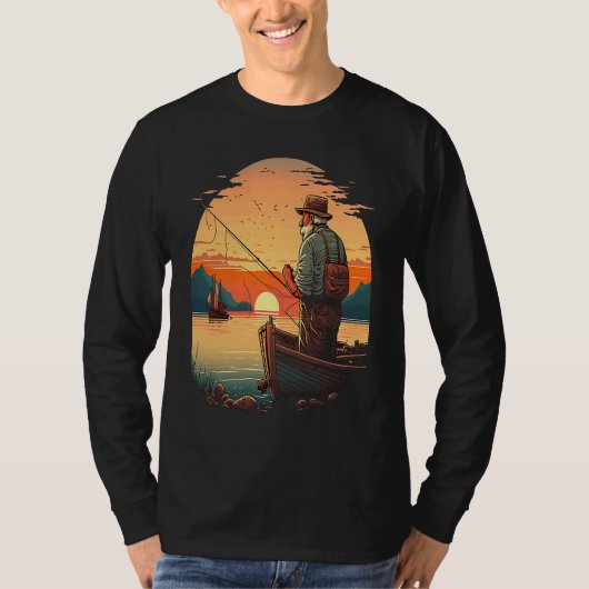 Saltwater Fishing Trip Fisherman Fishing On Sunset Tシャツ (正面)