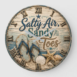 Salty Air Sandy Toes Coastal Beach House Flip Flop ラージ壁時計