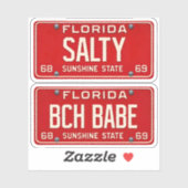 Salty Beach Babe | Retro Florida License Plate 2pc シール (シート)
