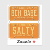 Salty Beach Babe - Retro Florida License Plate 2pc シール (シート)
