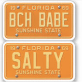 Salty Beach Babe - Retro Florida License Plate 2pc シール (正面)