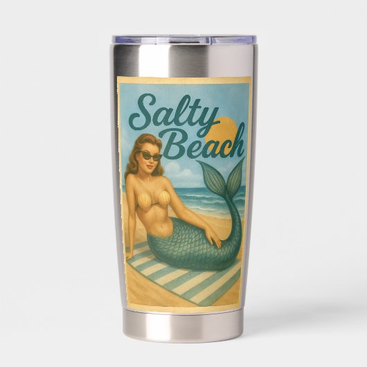 Salty Beach Pin-Up Mermaid Art Retro Coastal Life 保温保冷タンブラー (正面)