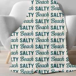 Salty Beach Sand & Teal Blue Graphic Coastal Decor フリースブランケット