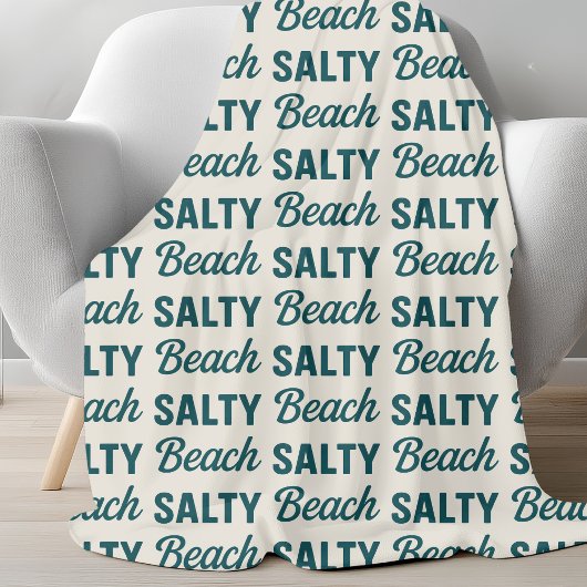 Salty Beach Sand & Teal Blue Graphic Coastal Decor フリースブランケット