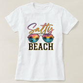 Salty Beach Sunglasses; Retro Summer Palm Tree Tシャツ (デザイン正面)