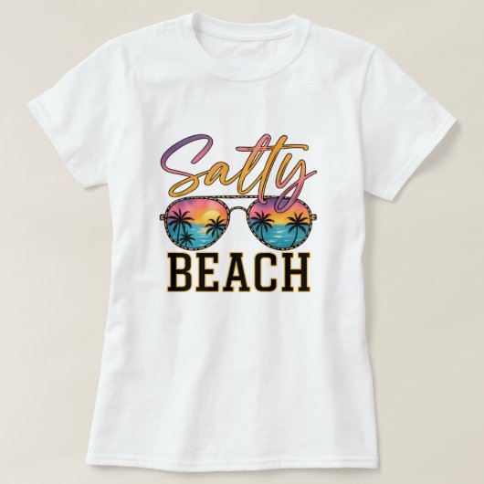 Salty Beach Sunglasses;  Retro Summer Palm Tree  Tシャツ (デザイン正面)