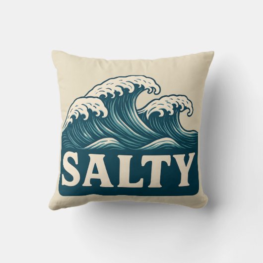 Salty Blue Surf Beach Waves Nautical Coastal Decor クッション (裏面)