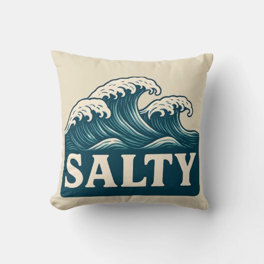 Salty Blue Surf Beach Waves Nautical Coastal Decor クッション (正面)