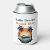 Salty Breeze Sunset Seas Retro Cruise Vibes 缶クーラー (缶裏面)
