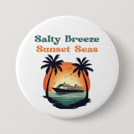 Salty Breeze Sunset Seas Retro Cruise Vibes 缶バッジ (正面)