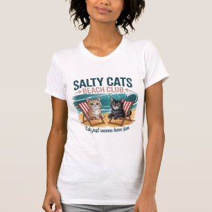 Salty Cats Beach Club、夏休み、面白い猫 Tシャツ