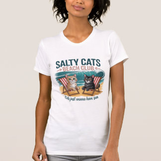 Salty Cats Beach Club、夏休み、面白い猫 Tシャツ