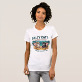 Salty Cats Beach Club、夏休み、面白い猫 Tシャツ (正面フル)