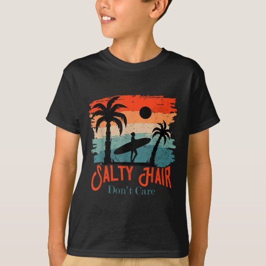 Salty Hair Don't Care Vintage Surfer  Tシャツ (正面)