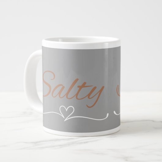 Salty Script with Heart Flourish, Birthday Gift  ジャンボコーヒーマグカップ (正面左)