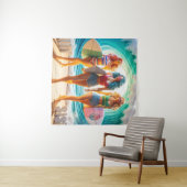 Salty Sisterhood Trio Girls Beach Walk Surfer タペストリー (インサイチュ(横))