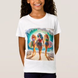Salty Sisterhood Trio Girls Beach Walk Surfer Tシャツ