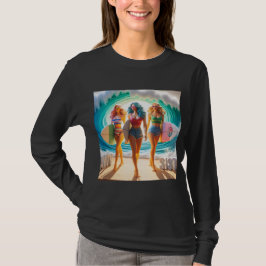 Salty Sisterhood Trio Girls Beach Walk Surfer Tシャツ