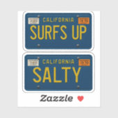 Salty Surfs Up -Retro California License Plate 2pc シール (シート)
