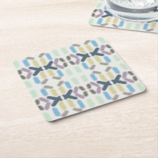 Salty Watercolor Pastel Colors On Cloud White スクエアペーパーコースター (アングル)