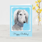 Salukiの(銀製の)絵画-かわいい元の犬の芸術 カード (黄色い花)