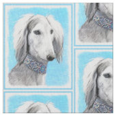 Salukiの(銀製の)絵画-かわいい元の犬の芸術 ファブリック (クローズアップ)