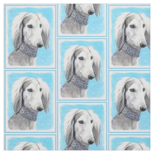 Salukiの(銀製の)絵画-かわいい元の犬の芸術 ファブリック (見本)