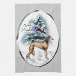 Salukiクリスマス キッチンタオル