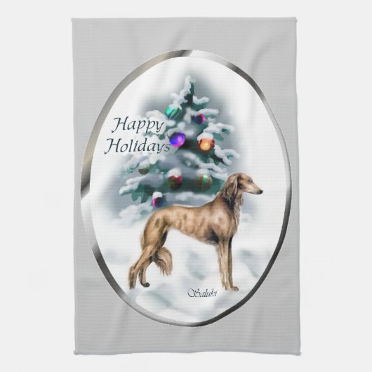 Salukiクリスマス キッチンタオル (縦)