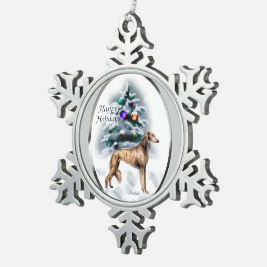 Salukiクリスマス スノーフレークピューターオーナメント (右)